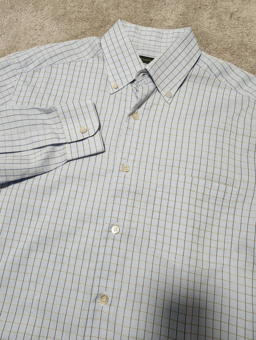 Ermenegildo Zegna Light Blue and White Windowpane Button-Down Shirt Men's Size L